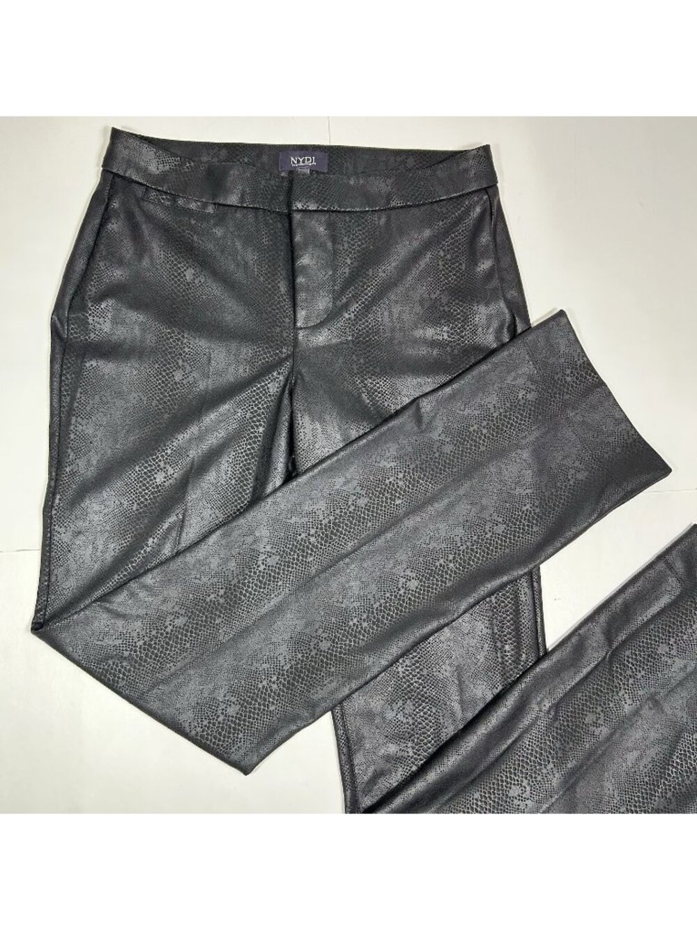 New NYDJ Faux Leather Python Print Straight Leg Pants Black Lift X Tuck Tech 4
